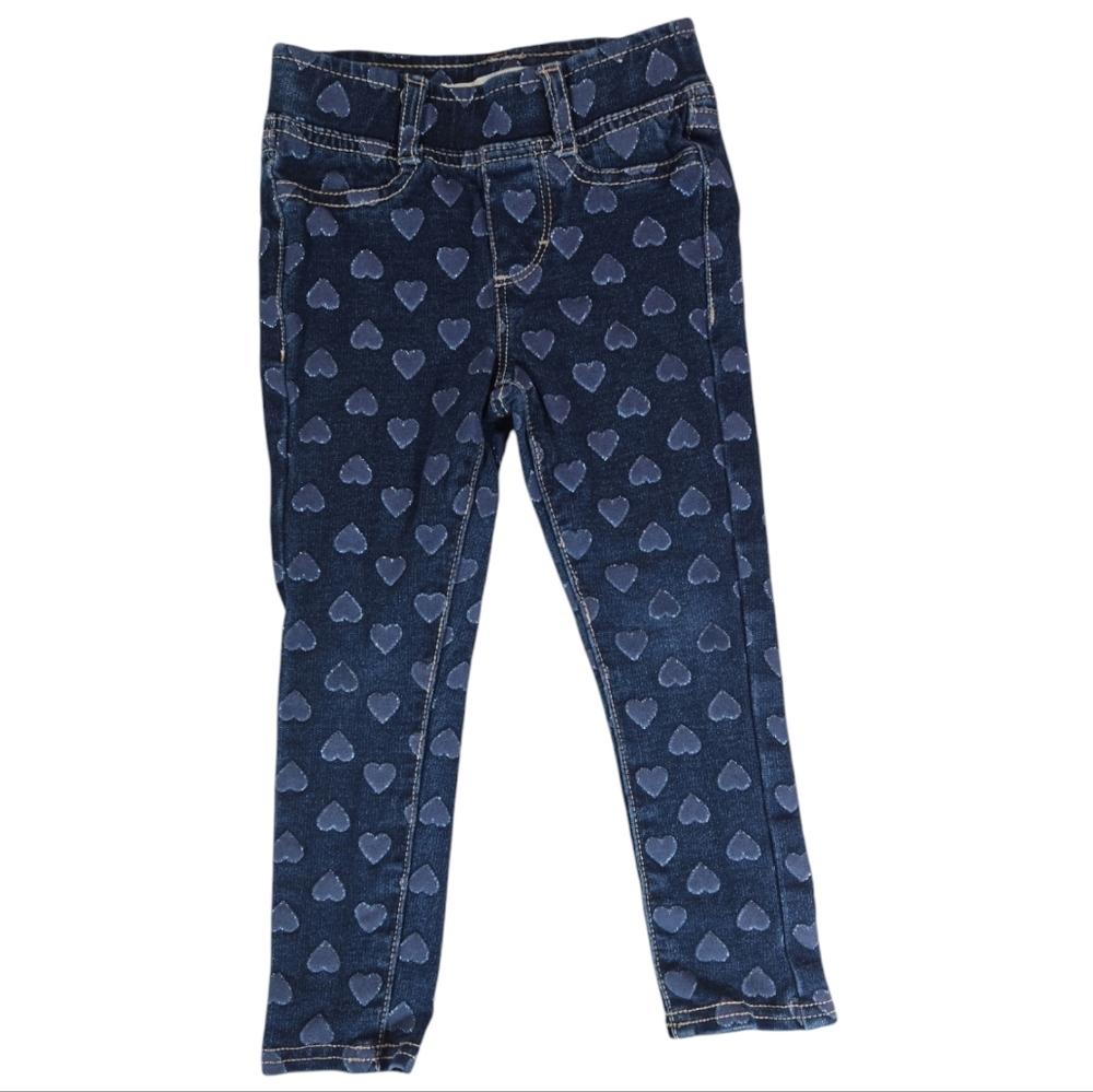 Levis 3T Girls Jean Leggings Blue Glitter Sparkly Hearts Stretch Cute Valentines